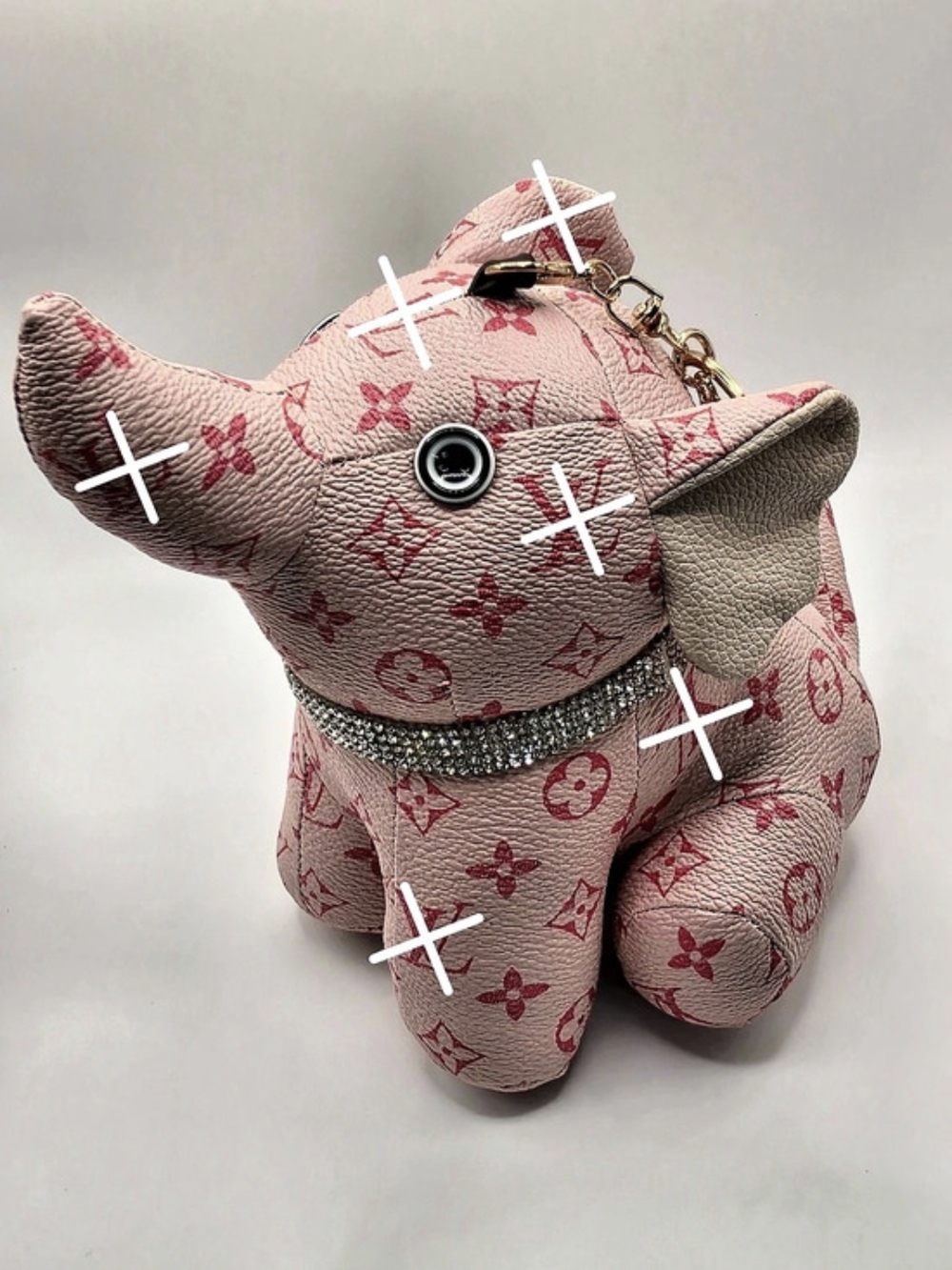Pink & Crystal Faux Leather Elephant Keychain/bag Charm